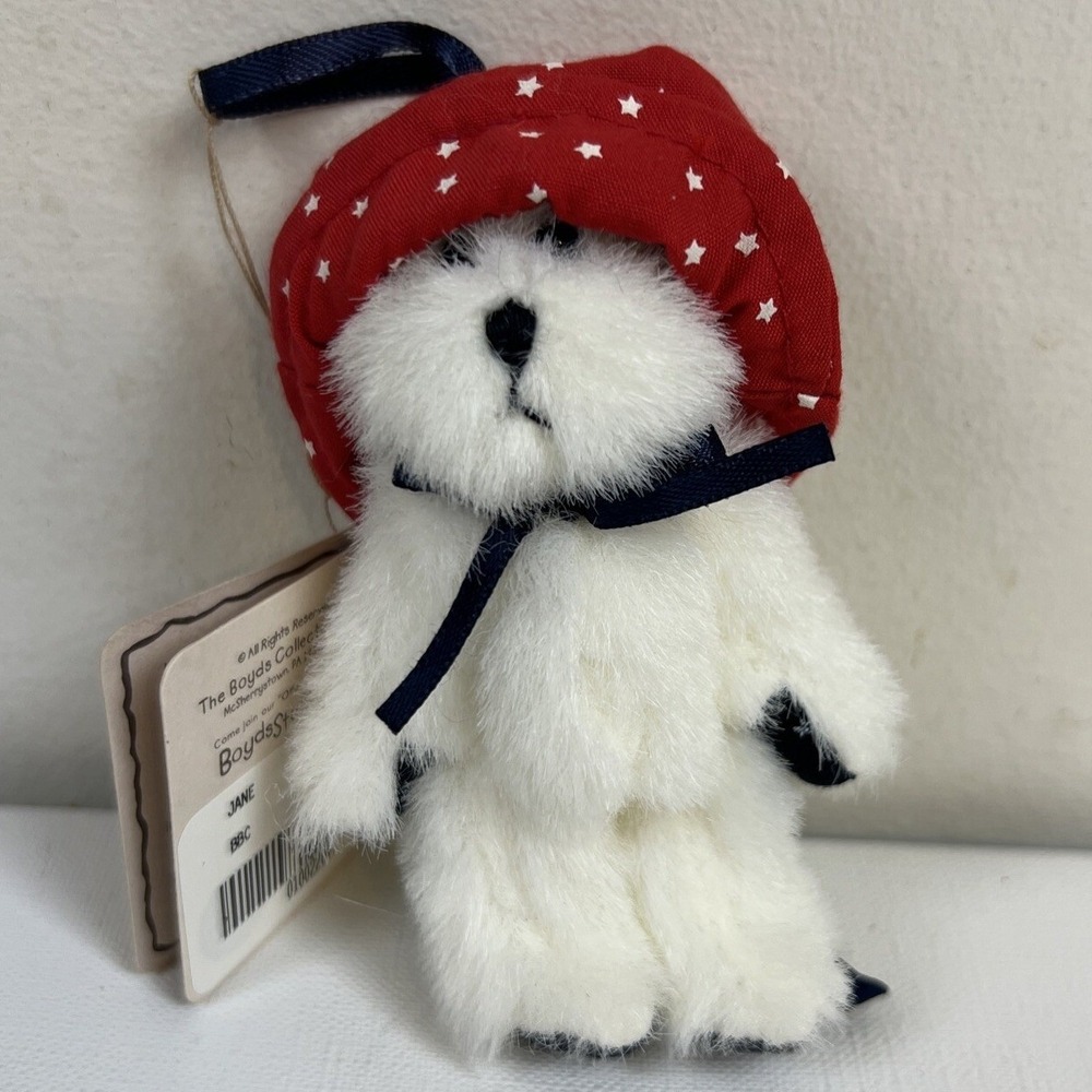 Boyds Bears Rare 4 Inches Mini Bear Patriotic Ornament Jane Red Hat